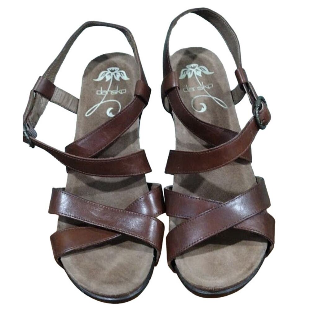 Dansko Leather Wide Strap Platform‎ Sandals, Brown, Sz 40 (8.5), Sz